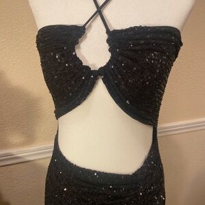 Stunning Black Sequin Cutout Maxi Dress